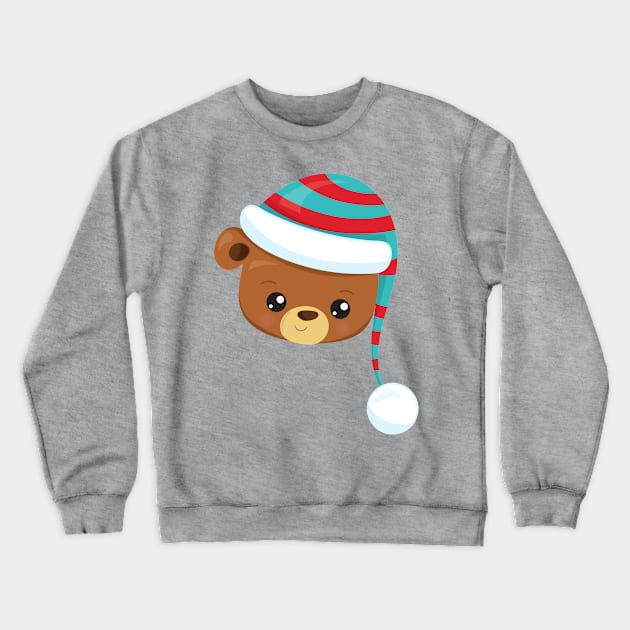 Winter Bear, Brown Bear, Cute Bear, Bear With Hat Crewneck Sweatshirt by Jelena Dunčević